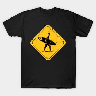 Surfer crossing distressed graphic surf art T-Shirt